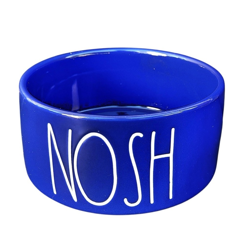 Rae Dunn big Ceramic NOSH 6" pet dog dinner water bowl blue white artisan